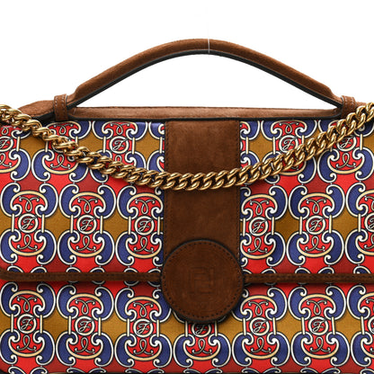 Fendi Suede Satin Double F Shoulder Bag Marrone Rosso Blue 7 of 10