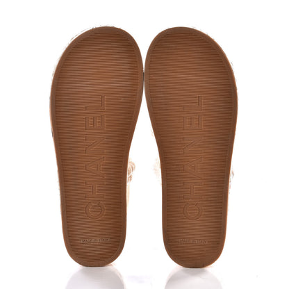 Chanel Cord Lambskin Quilted Logo Sandals 38 White 6 of 11