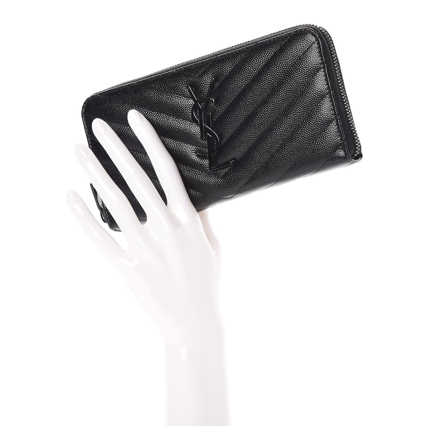 Grain De Poudre Matelasse Chevron Monogram Zip Around Wallet Black