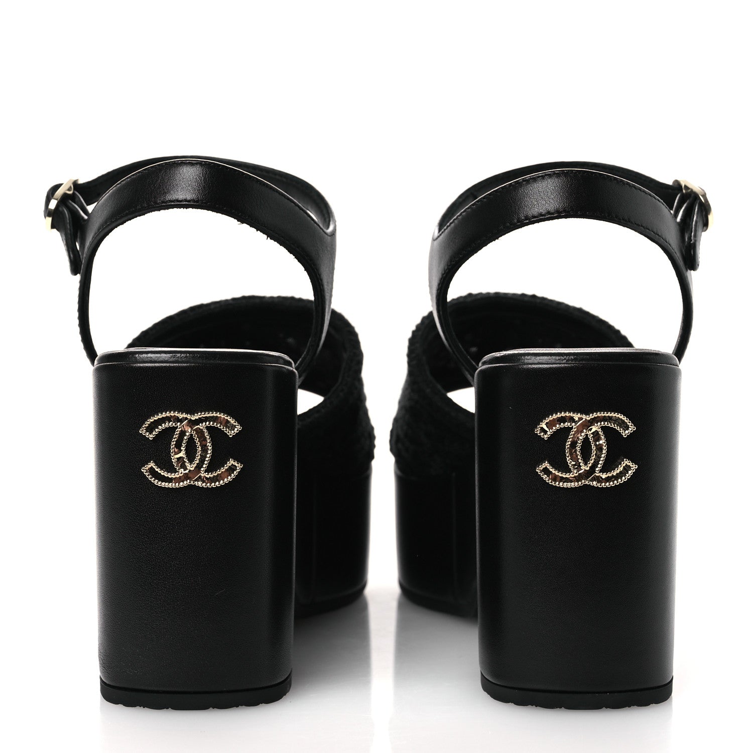 Chanel Fabric Calfskin CC Platform Sandals 36 Black 6 of 12