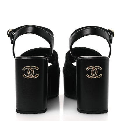 Chanel Fabric Calfskin CC Platform Sandals 36 Black 6 of 12