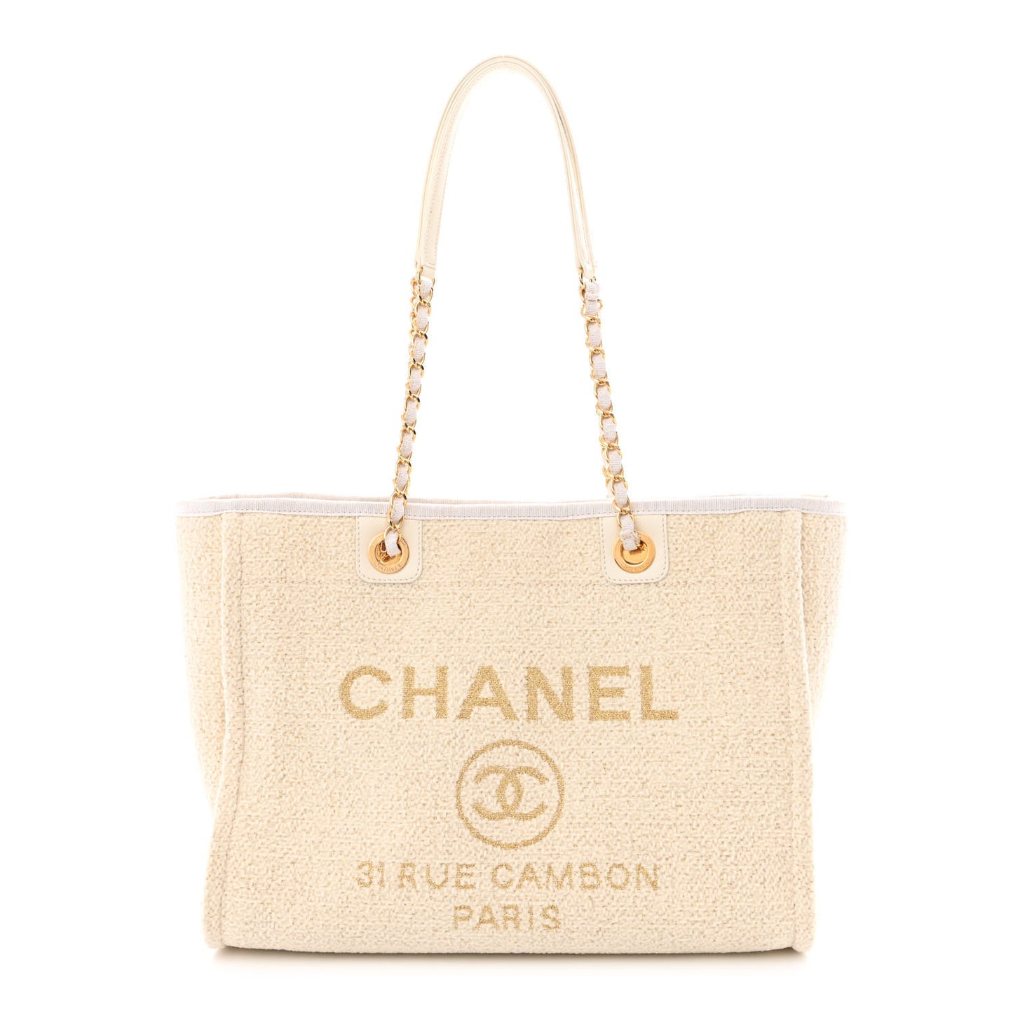 Lurex Boucle Small Deauville Tote Ivory