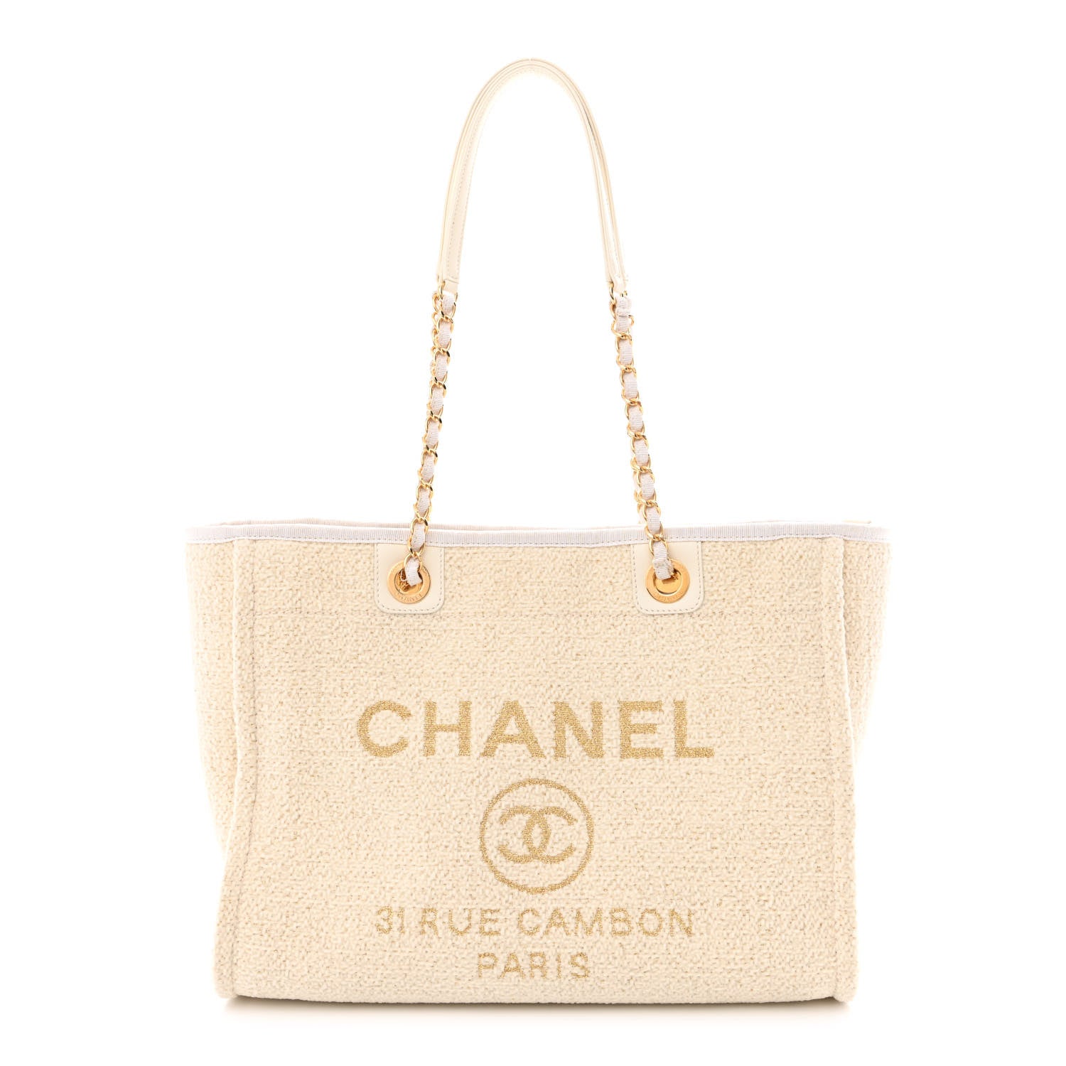 Chanel Lurex Boucle Small Deauville Tote Ivory 1 of 14