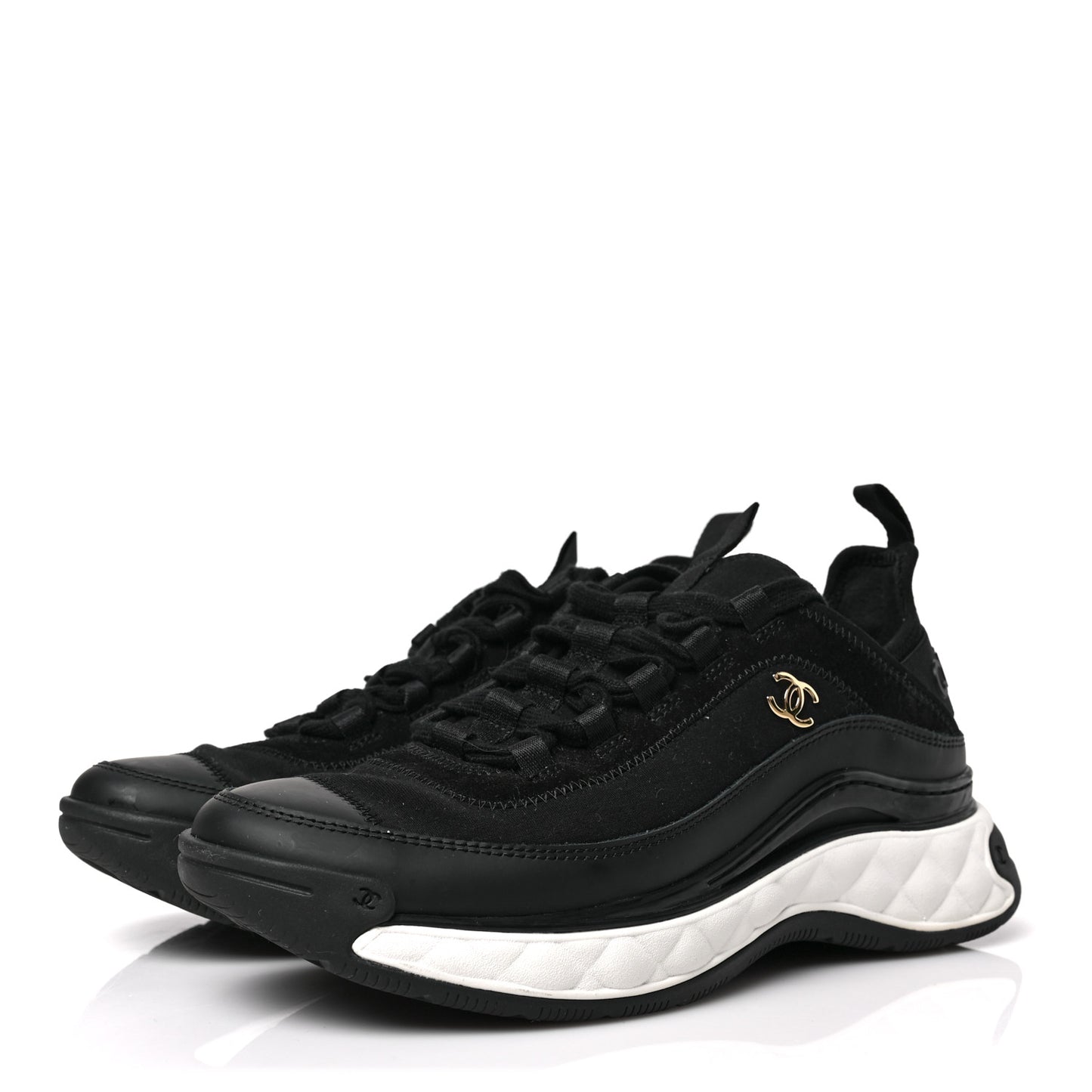 Velvet Calfskin Mixed Fibers CC Sneakers 38.5 Black