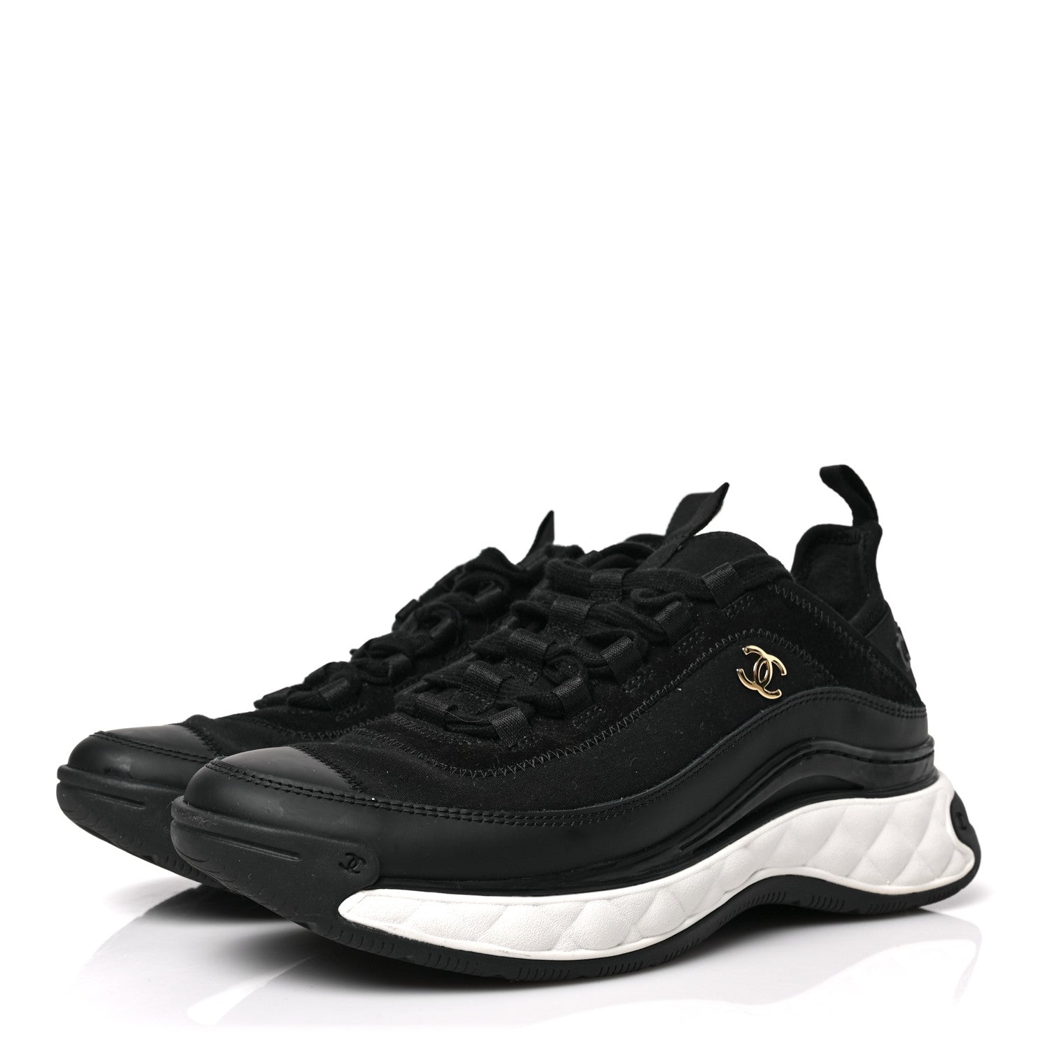 Chanel Velvet Calfskin Mixed Fibers CC Sneakers 38.5 Black 3 of 8
