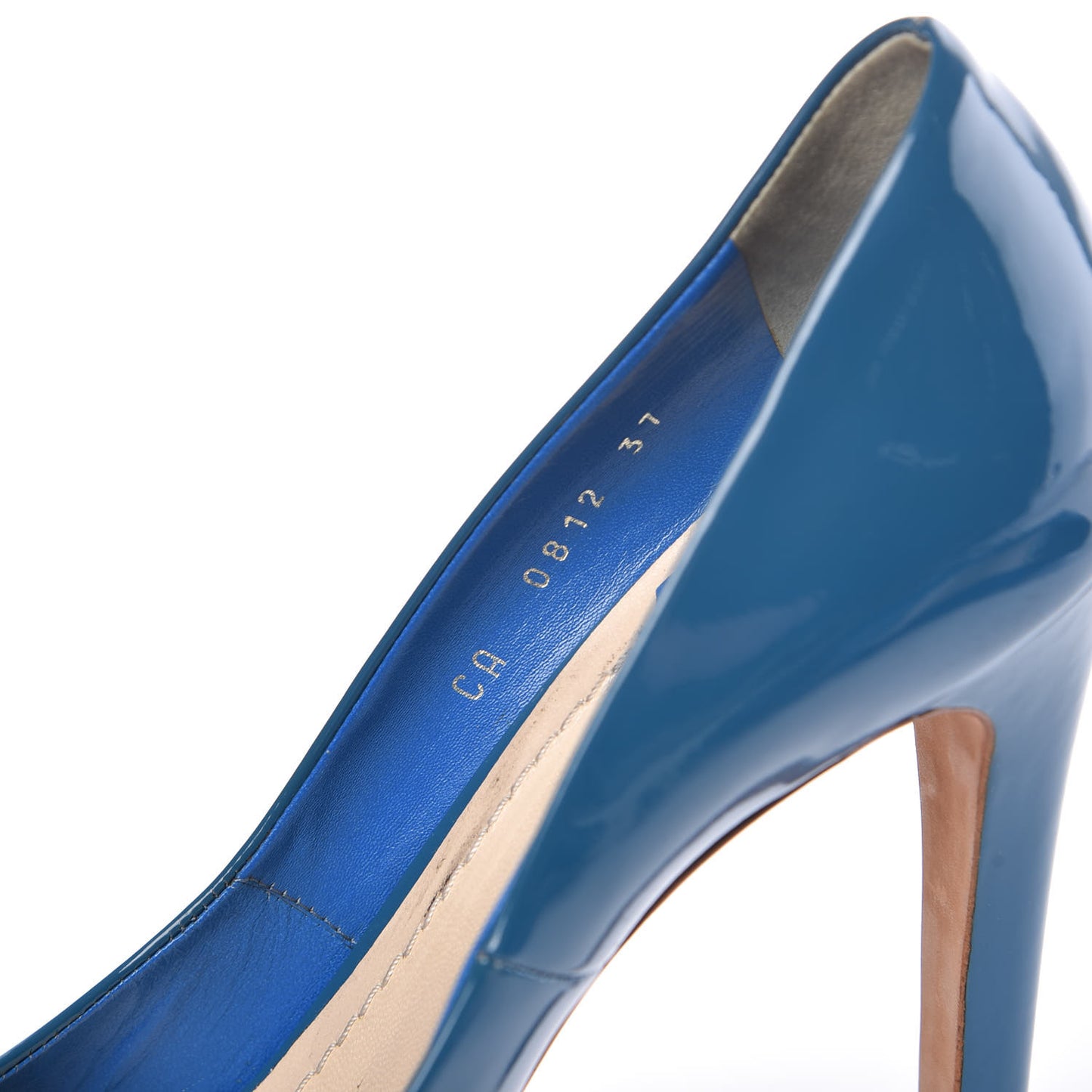 Patent Miss Dior Peep Toe Pumps 37 Blue