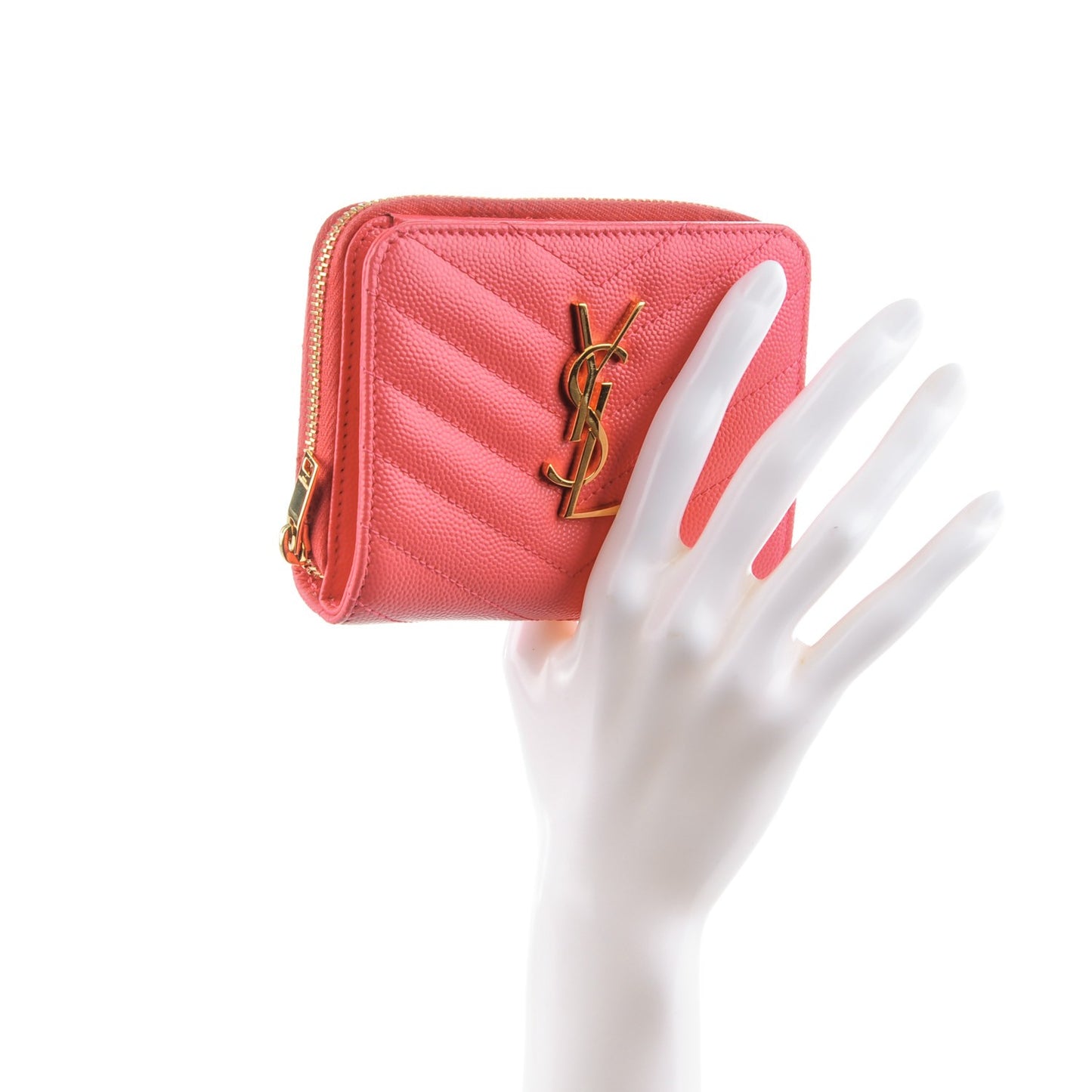 Grain De Poudre Matelasse Chevron Monogram Compact Zip Around Wallet Rose Clair