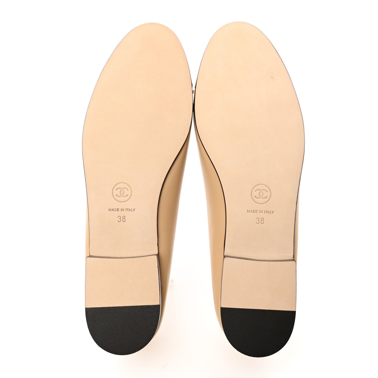 Lambskin Cap Toe CC Ballerina Flats 38 Beige Black