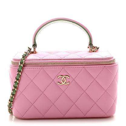 Chanel Lambskin Quilted Small Top Handle Vanity Case With Chain Lilac Light Green 1 of 10