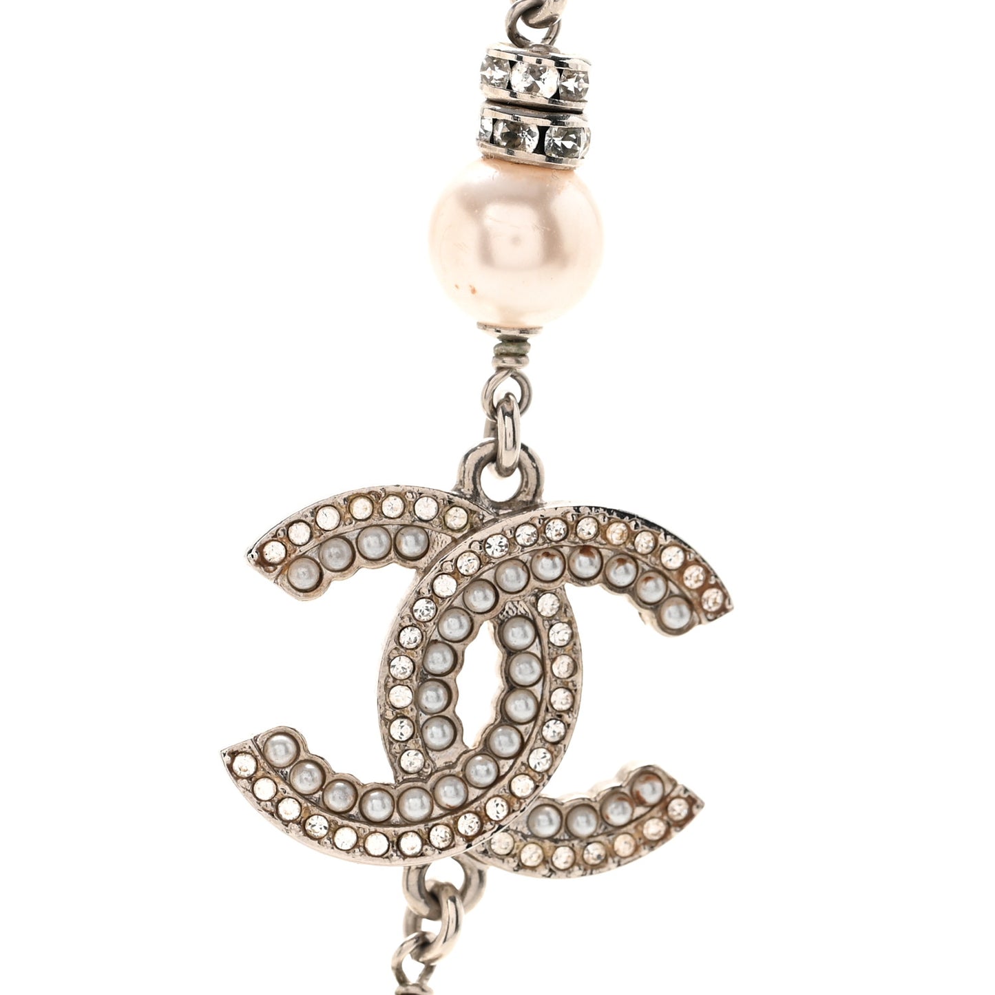 Pearl Crystal CC Choker Necklace Silver