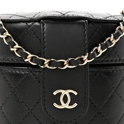 Chanel Lambskin Quilted Mini Round Vanity Case With Chain Black 8 of 12