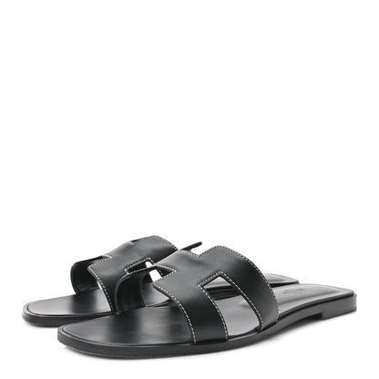 Hermes Box Calfskin Oran Sandals 40.5 Black 4 of 10