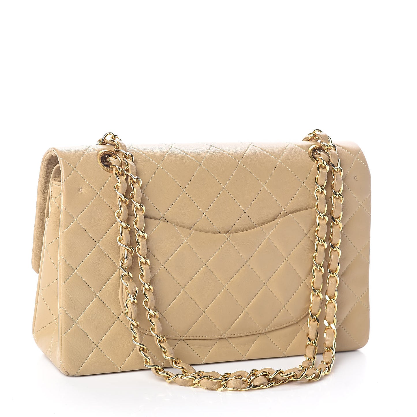 Lambskin Quilted Medium Double Flap Beige