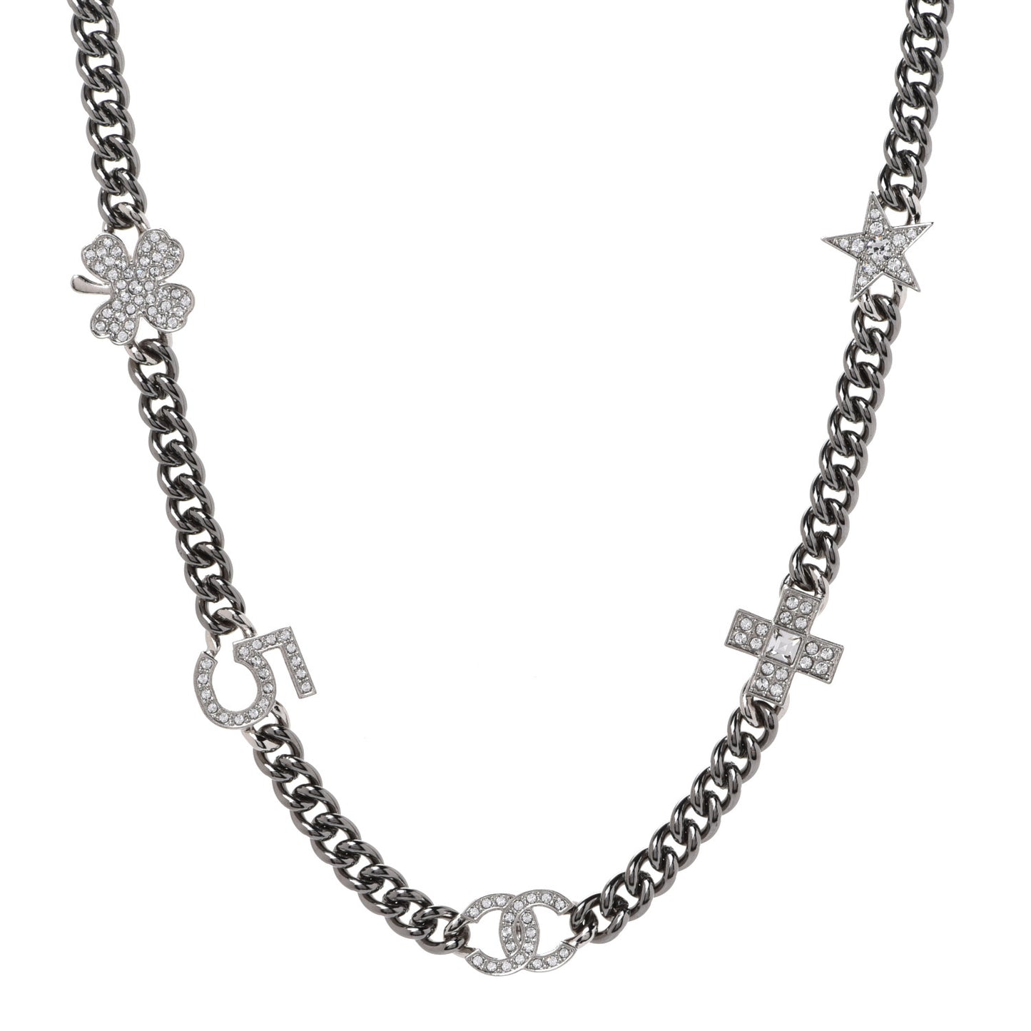 Ruthenium Crystal Chain CC Lucky Charms Choker Silver