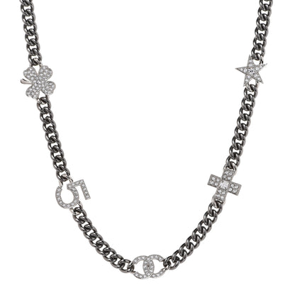 Chanel Ruthenium Crystal Chain CC Lucky Charms Choker Silver 1 of 7