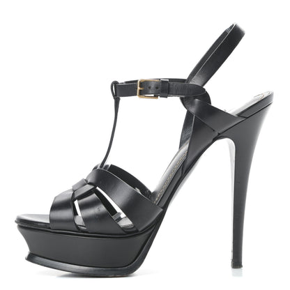 Saint Laurent Calfskin Tribute 105 Platform Sandals 38.5 Black 1 of 12