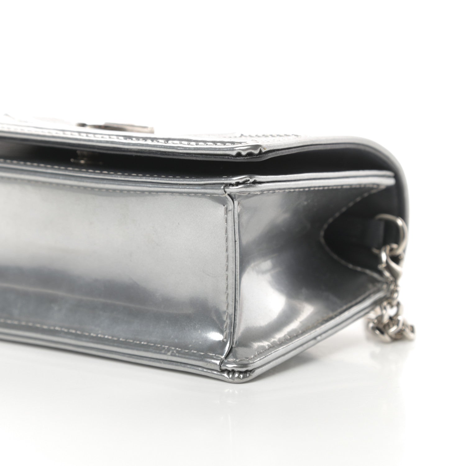Christian Dior Metallic Patent Micro-Cannage Baby Diorama Flap Bag Silver 10 of 12