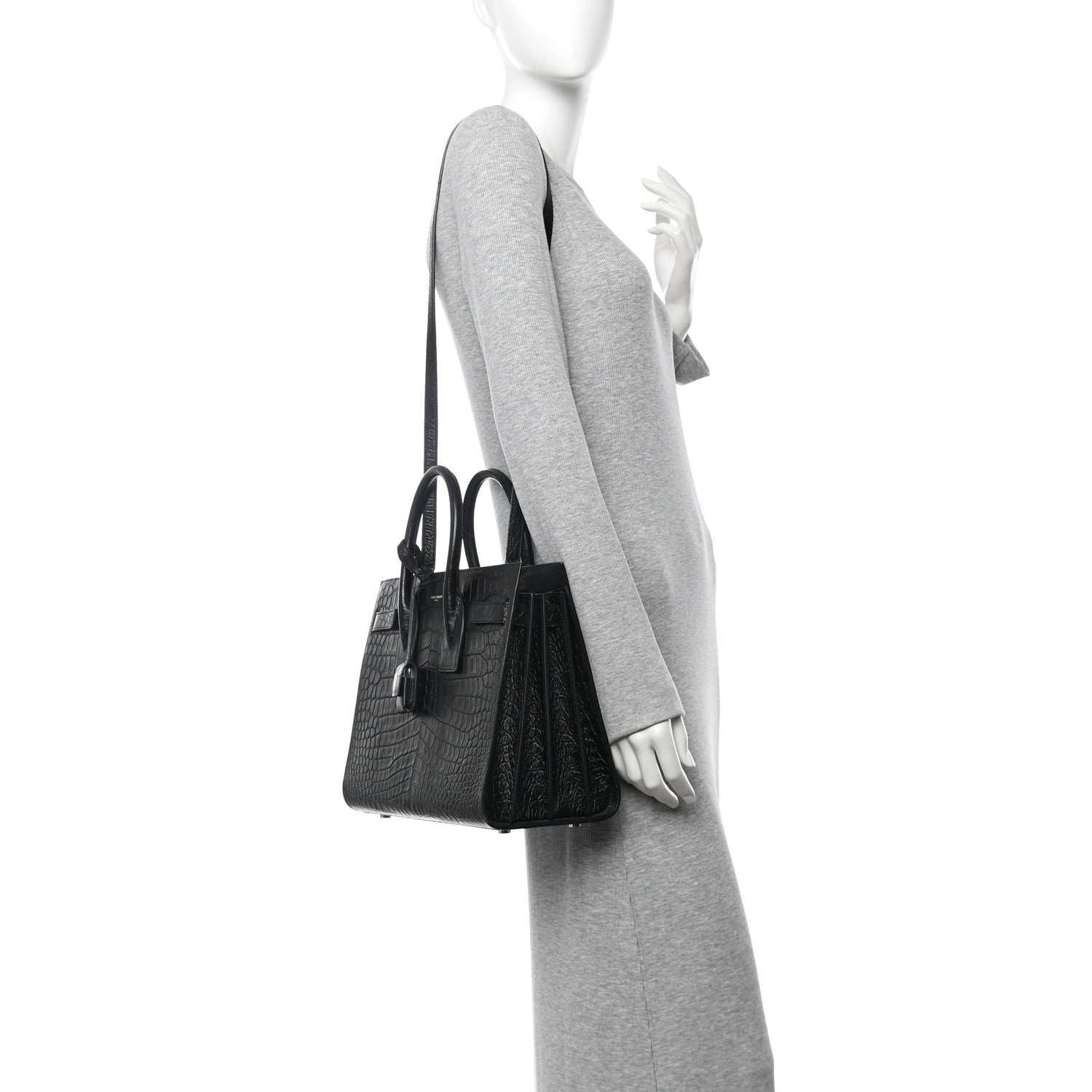 Saint Laurent Calfskin Crocodile Embossed Small Sac de Jour Black 2 of 12