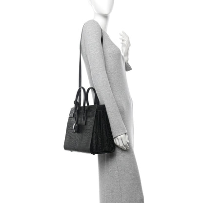 Saint Laurent Calfskin Crocodile Embossed Small Sac de Jour Black 2 of 12