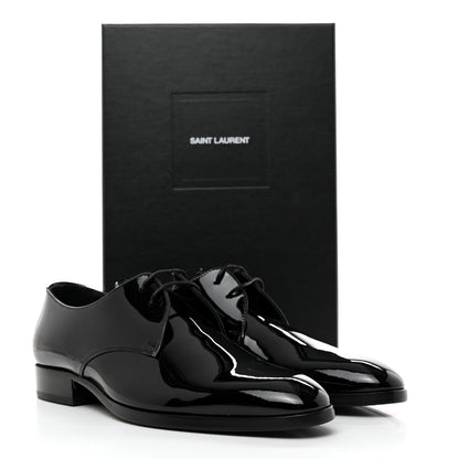 Saint Laurent Patent Baltimora Lace Up Derby Shoes 38 Black 9 of 9