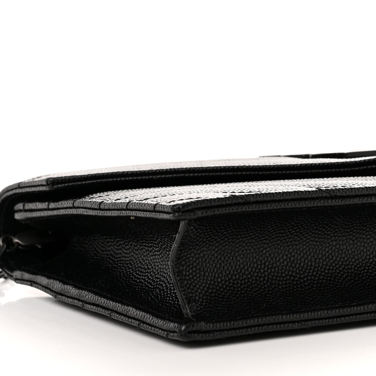 Grain De Poudre Matelasse Chevron Monochrome Monogram Envelope Chain Wallet Black