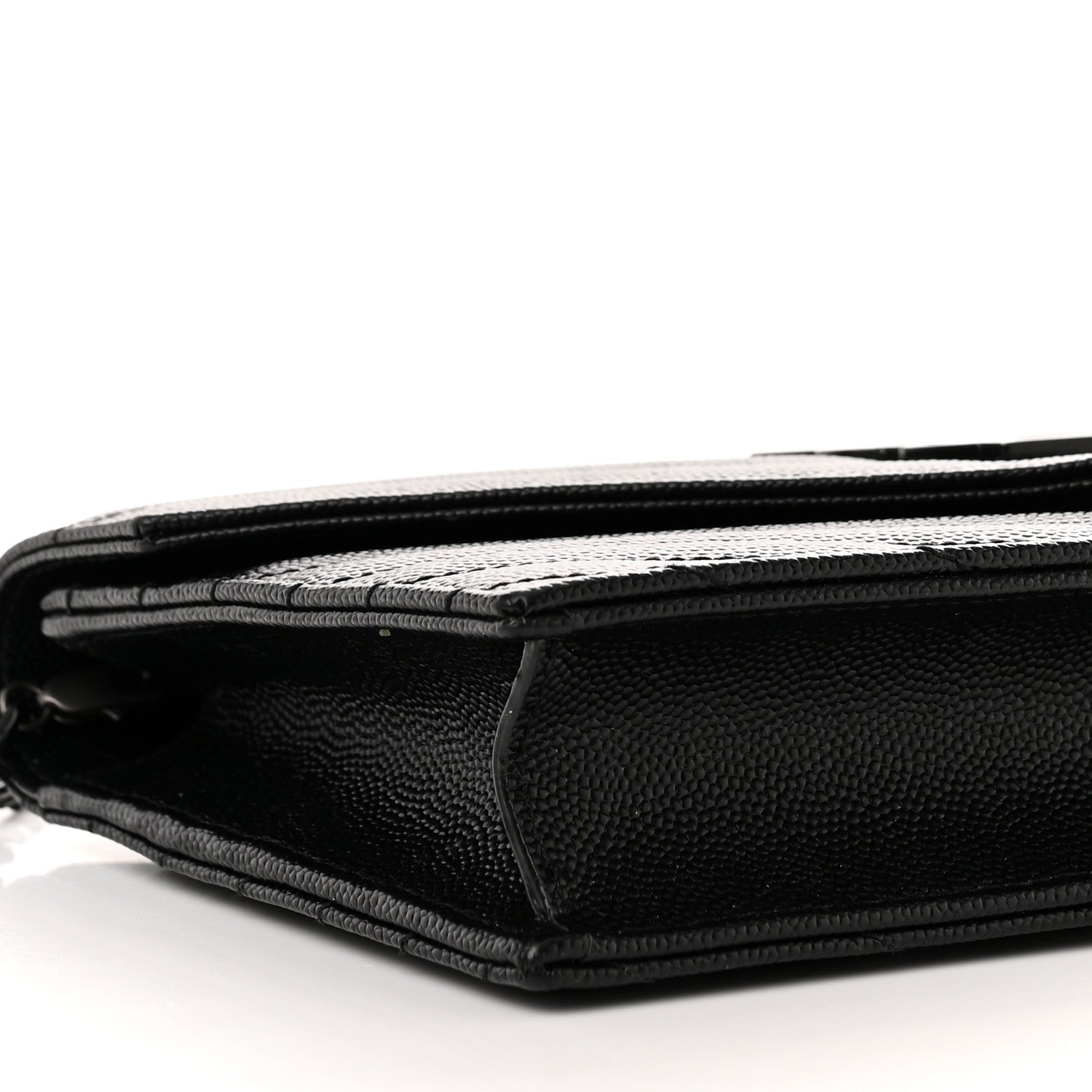 Saint Laurent Grain De Poudre Matelasse Chevron Monochrome Monogram Envelope Chain Wallet Black 10 of 13