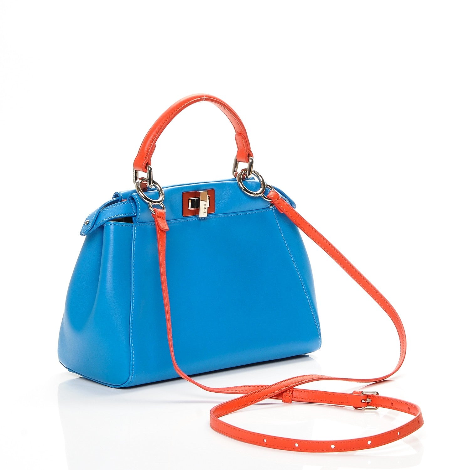 Fendi Nappa Colorblock Mini Peekaboo Iconic Satchel Blue Royal Papavero Cuoio 3 of 6