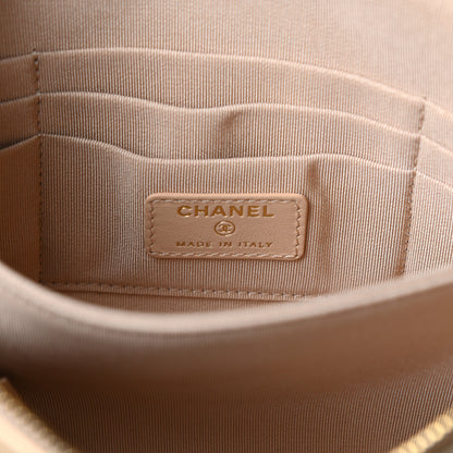 Chanel Shiny Goatskin Quilted Chanel 19 Small Pouch With Handle Beige 5 of 6