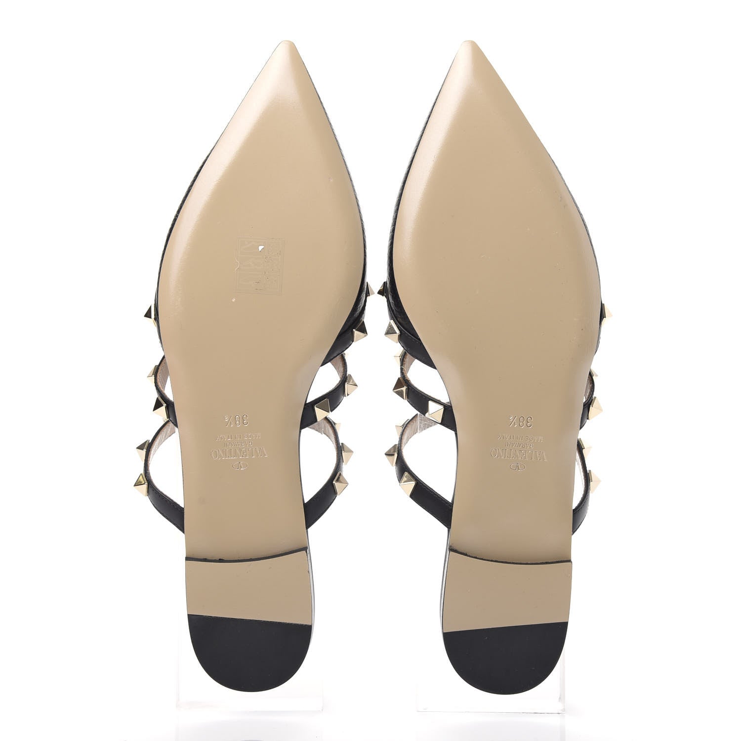 Valentino Garavani Pebbled Calfskin Rockstud Flat Cage Mules 38.5 Black 6 of 11