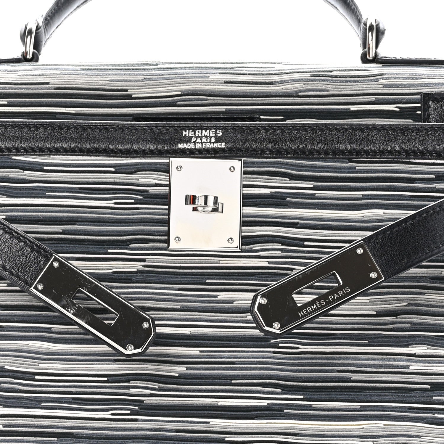 Hermes Box Toile Vibrato Kelly Sellier 28 Black Gris 7 of 10