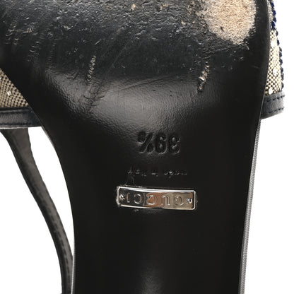 Gucci GG Monogram Malaga Kid Crystal Square G 75mm Slingback Pumps 39.5 Beige Blue 7 of 9