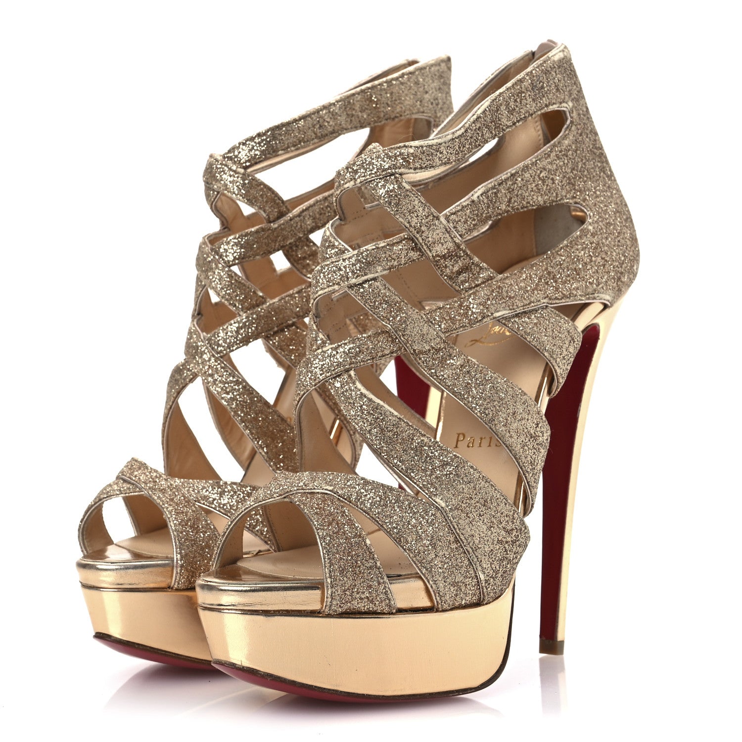 Christian Louboutin Glitter Mini Specchio Balota Platform Sandals 37.5 Gold 4 of 16