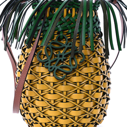 Loewe Calfskin Fringe Woven Pineapple Bucket Bag Yellow Green 7 of 9