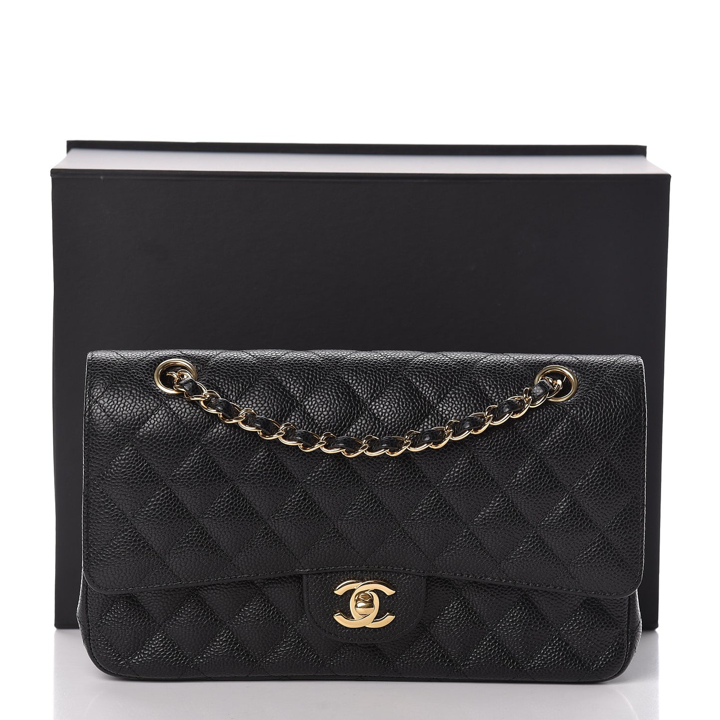 Caviar Quilted Medium Double Flap Black
