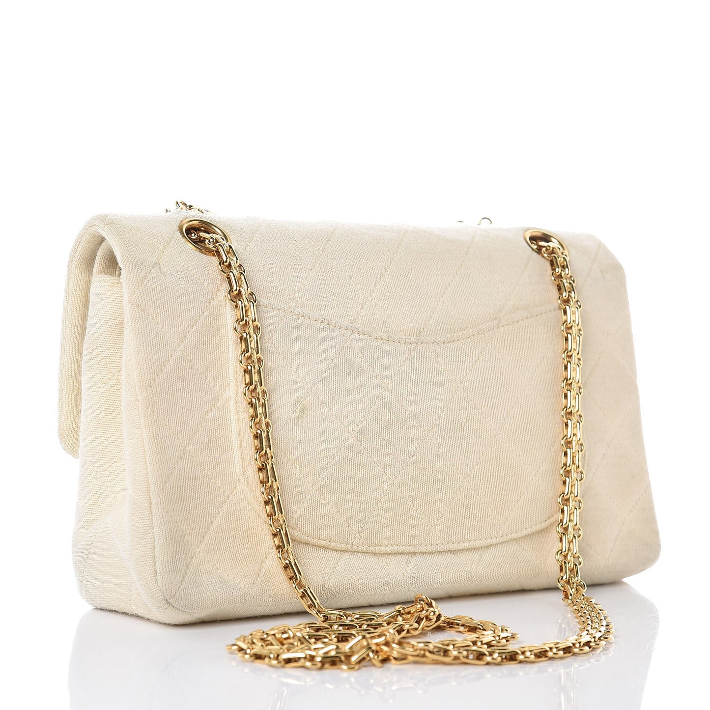 Jersey Quilted Small Bijoux Chain Double Flap Beige