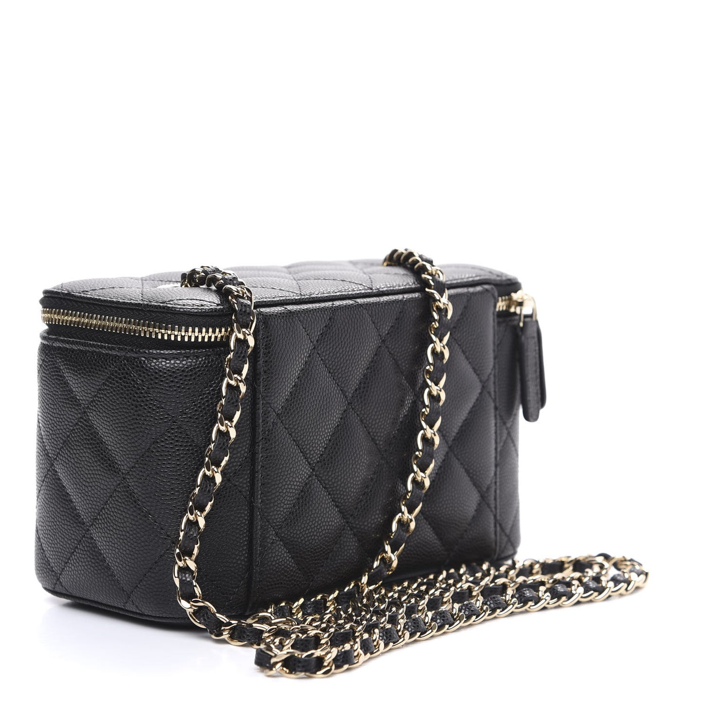 Caviar Quilted Small Vanity Case With Chain Black