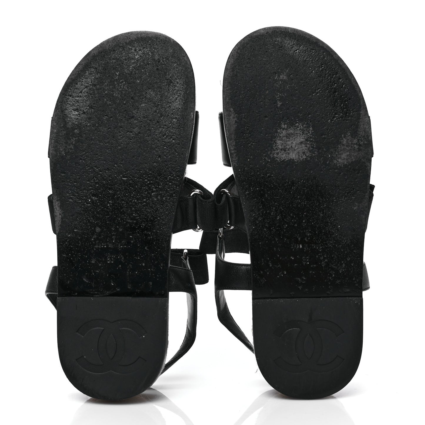 Stretch Fabric Lambskin CC Flat Sandals 38 Black