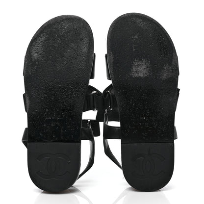 Chanel Stretch Fabric Lambskin CC Flat Sandals 38 Black 5 of 8