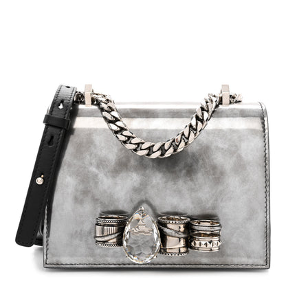 Alexander McQueen Metallic Patent Calfskin Jeweled Knuckle Satchel Silver 1 of 9