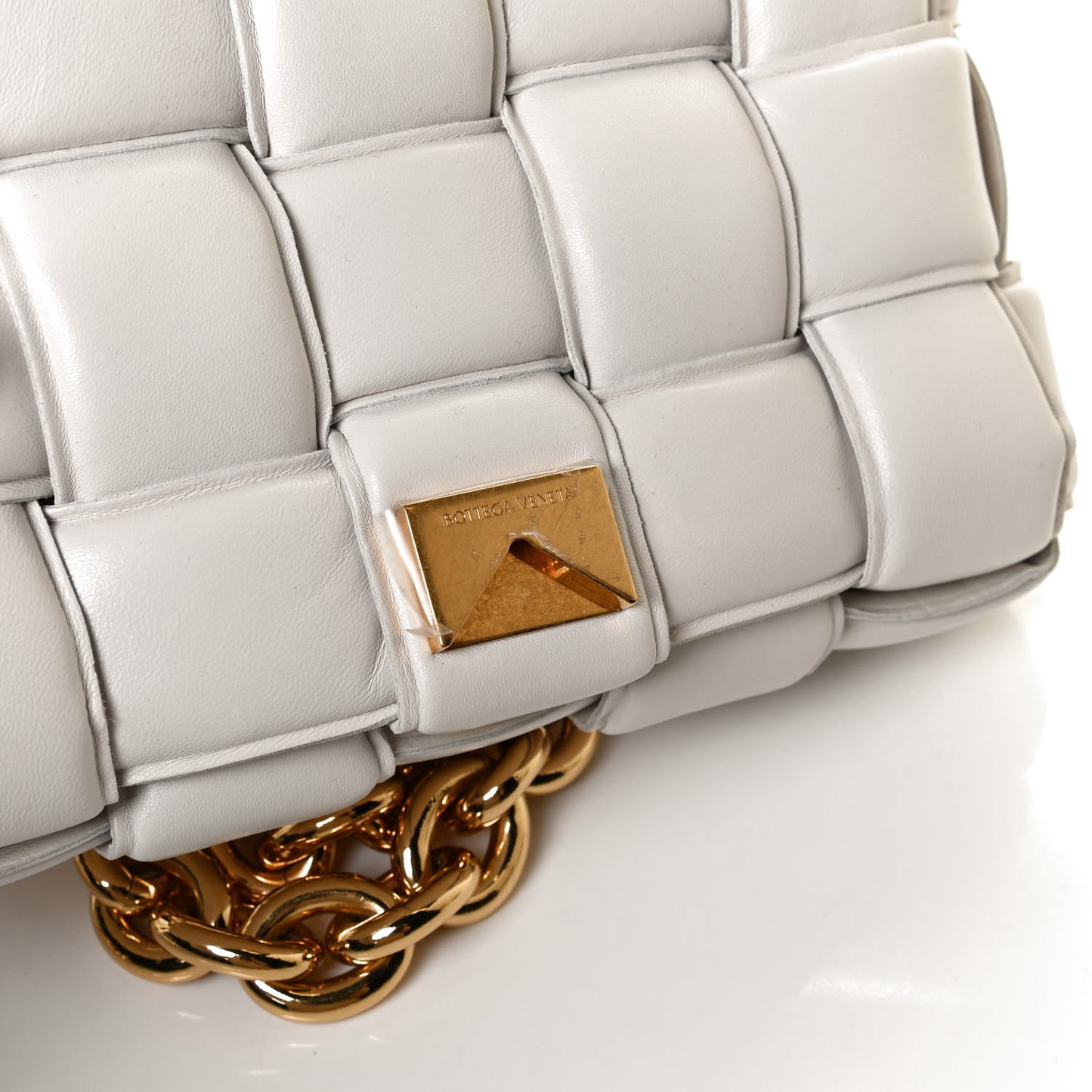 Lambskin Maxi Intreccio Padded Chain Cassette Crossbody Bag White
