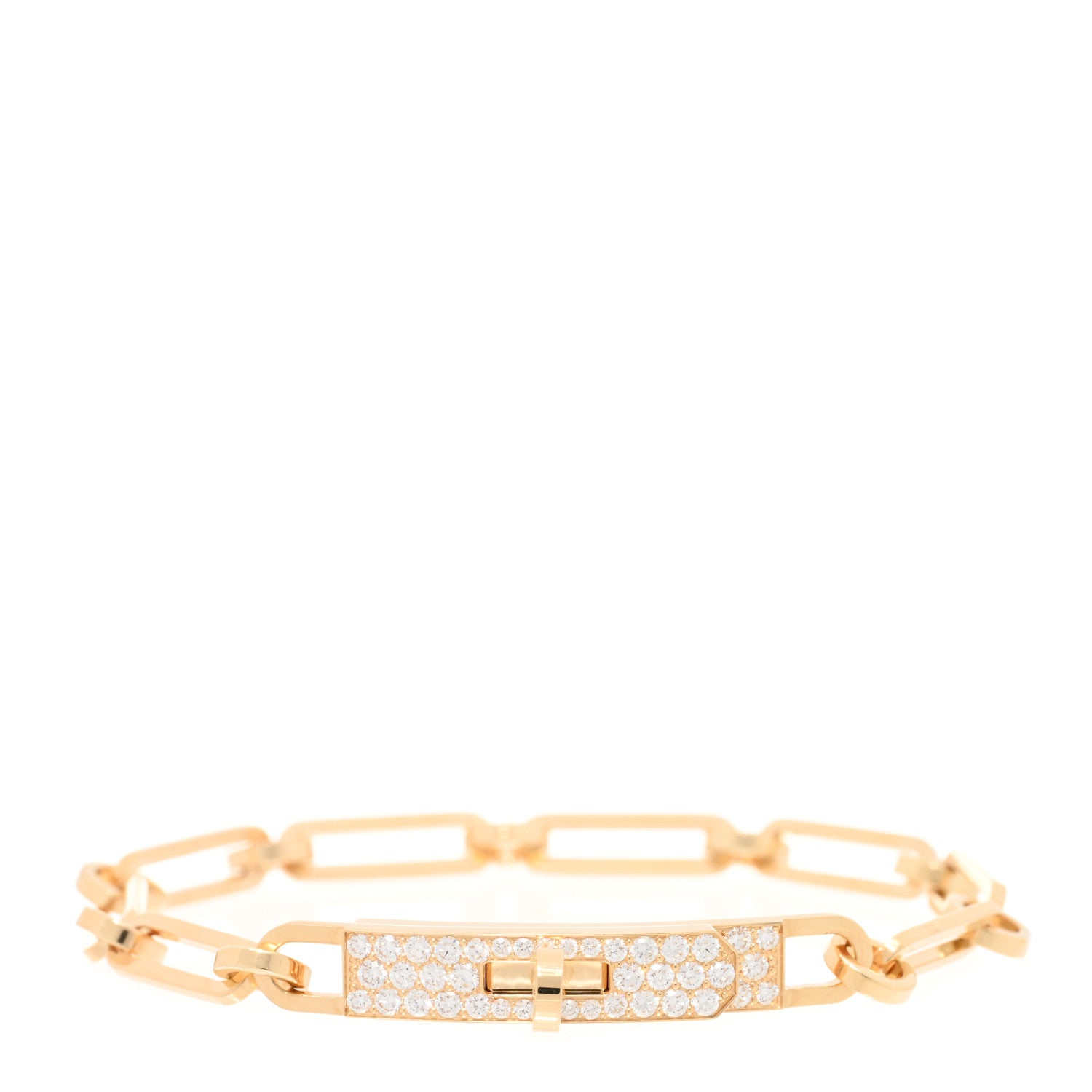 Hermes 18K Yellow Gold Diamond Pave PM Kelly Chaine Bracelet SH 1 of 4