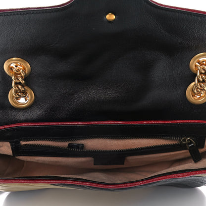 Gucci Vintage Effect Calfskin Matelasse Diagonal Striped Small Torchon GG Marmont Shoulder Bag Black Beige 5 of 13