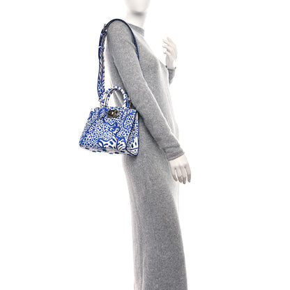 Salvatore Ferragamo Calfskin Foliage Print Mini The Studio Bag White Blue 3 of 8
