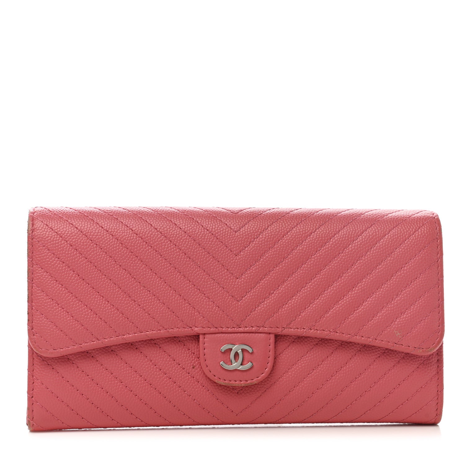Chanel Caviar Chevron Quilted Large Gusset Flap Wallet Pink 1 of 16
