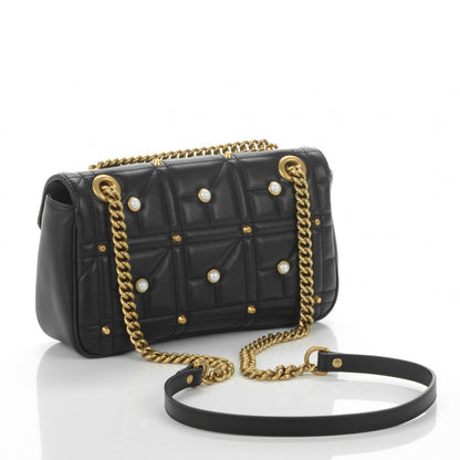Gucci Calfskin Matelasse Studded Small Pearly GG Marmont Shoulder Bag Black 3 of 7
