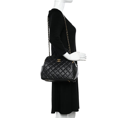 Chanel Aged Calfskin Quilted Retro Spirit Small Bowling Bag Black 2 of 11