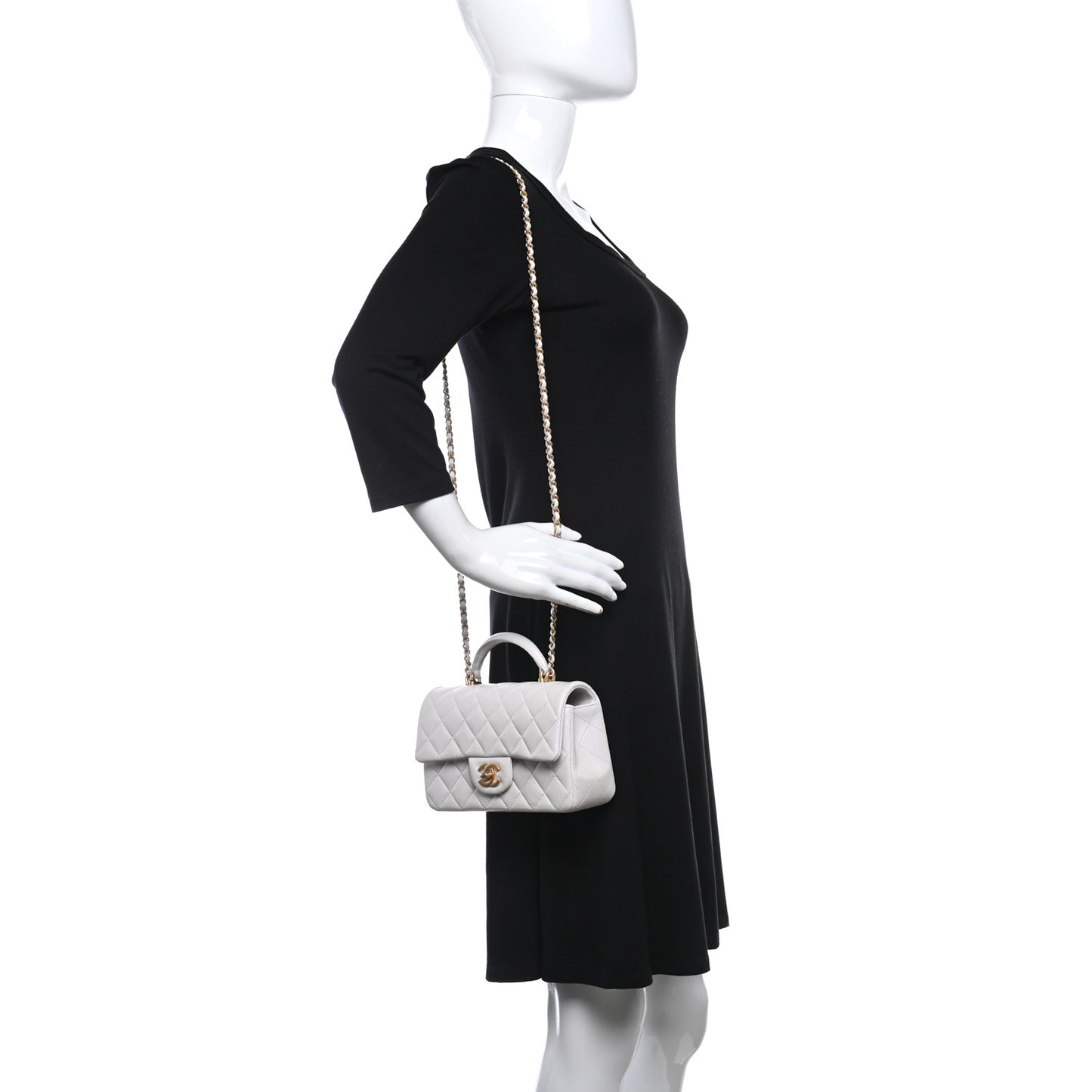 Iridescent Lambskin Quilted Mini Top Handle Rectangular Flap White