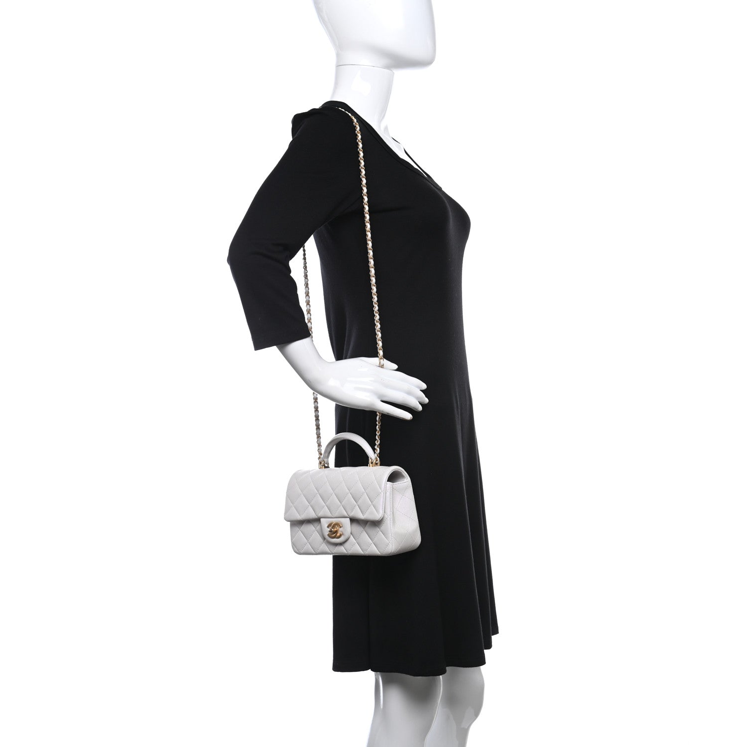 Chanel Iridescent Lambskin Quilted Mini Top Handle Rectangular Flap White 2 of 9