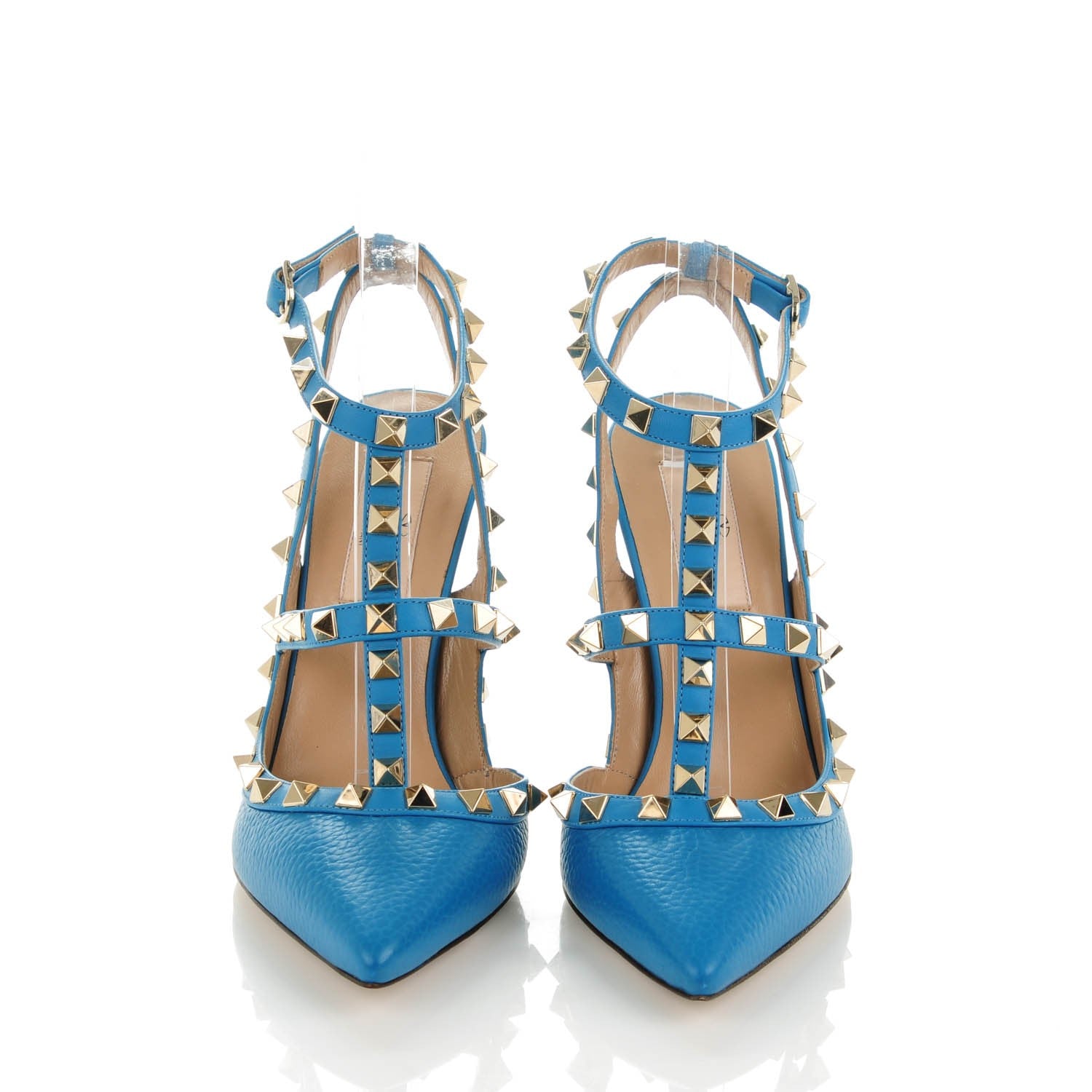Valentino Garavani Pebbled Calfskin Rockstud Ankle Strap Pumps 36 Light Blue 2 of 10