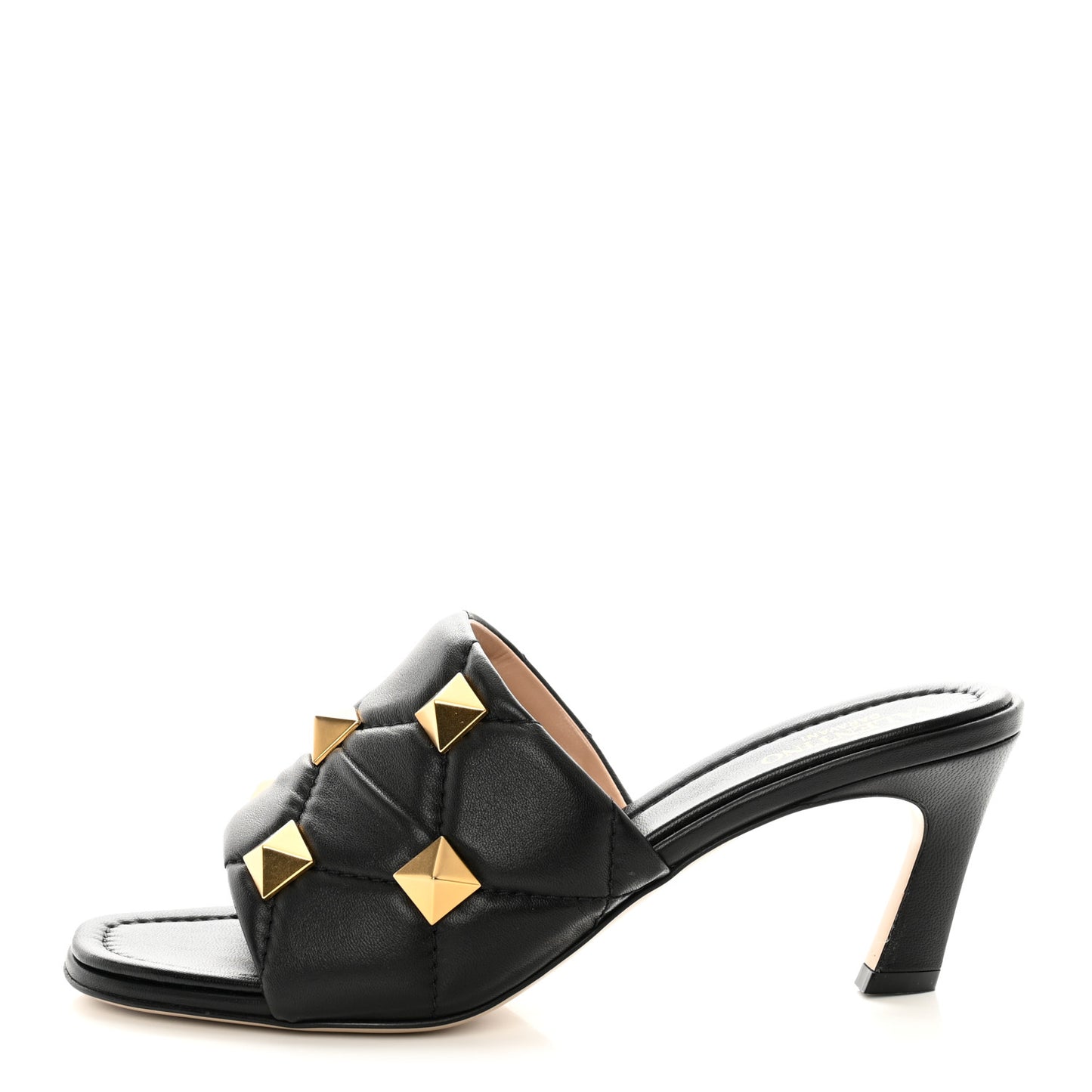 Nappa Quilted Roman Stud 65mm Slide Sandals 38 Black